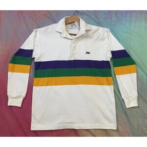 NWT Perlis Mardi Gras Crawfish Rugby Polo Shirt Boys M 12 Striped Long Sleeve